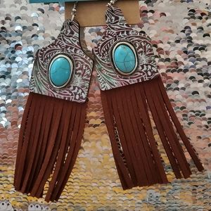 Faux leather fringe earrings